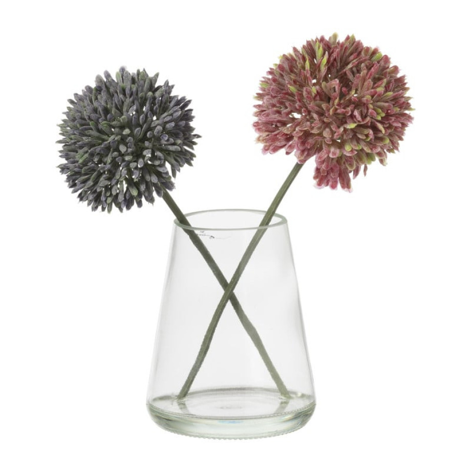 Glazen vaasje met allium bloem - roze/paars - 18x14x8 cm afbeelding 1