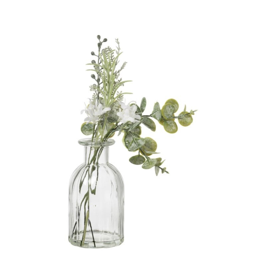 Glazen vaasje met eucalyptus - groen - 28x24x12 cm Glazen vaasje met eucalyptus - groen - 28x24x12 cm afbeelding