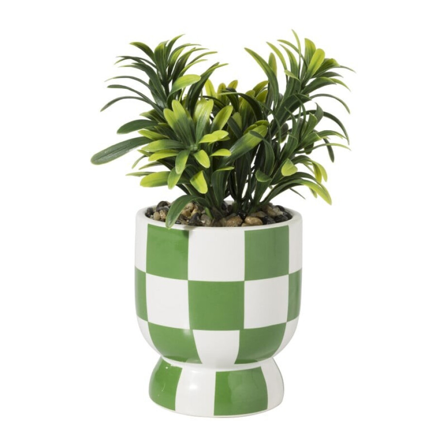 Kunstplantje geblokt - groen - ø8x17 cm afbeelding 