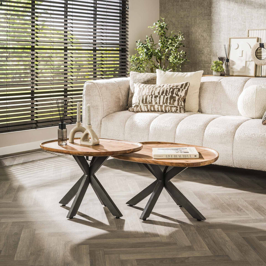 LifestyleFurn Organische Salontafel 'Cortnie' Acaciahout, Set van 2 stuks afbeelding 1