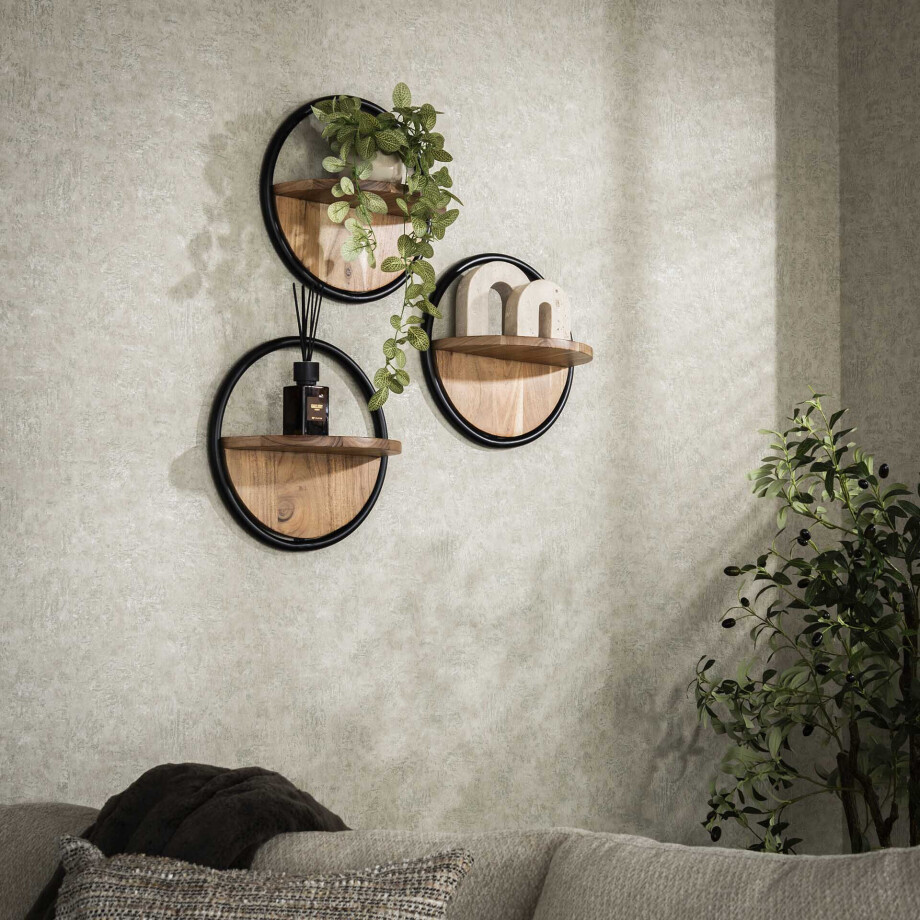 LifestyleFurn Wandplank 'Renée' Acaciahout, Set van 3 stuks afbeelding 1