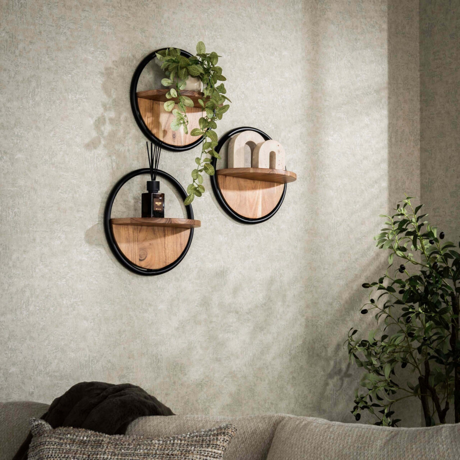 Wandschap Round set van 3 Massief acacia Wandschap Round set van 3 Massief acacia afbeelding 1