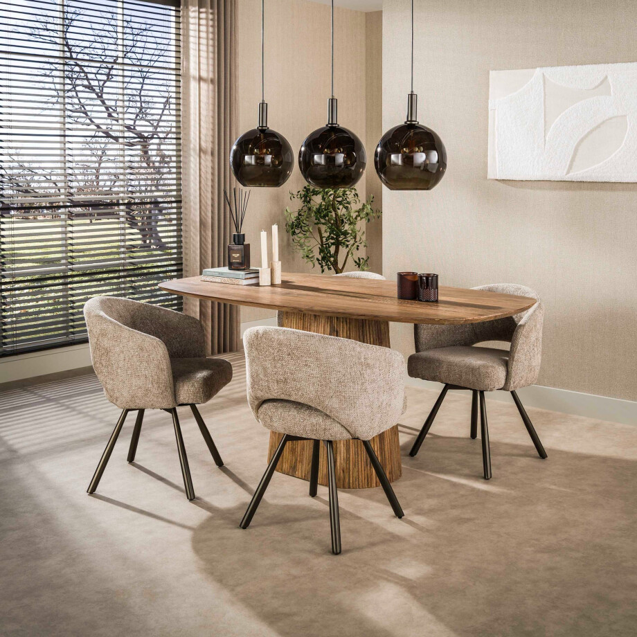 Eettafel Wave Centro deens ovaal 180 cm Massief mango zand afbeelding 1