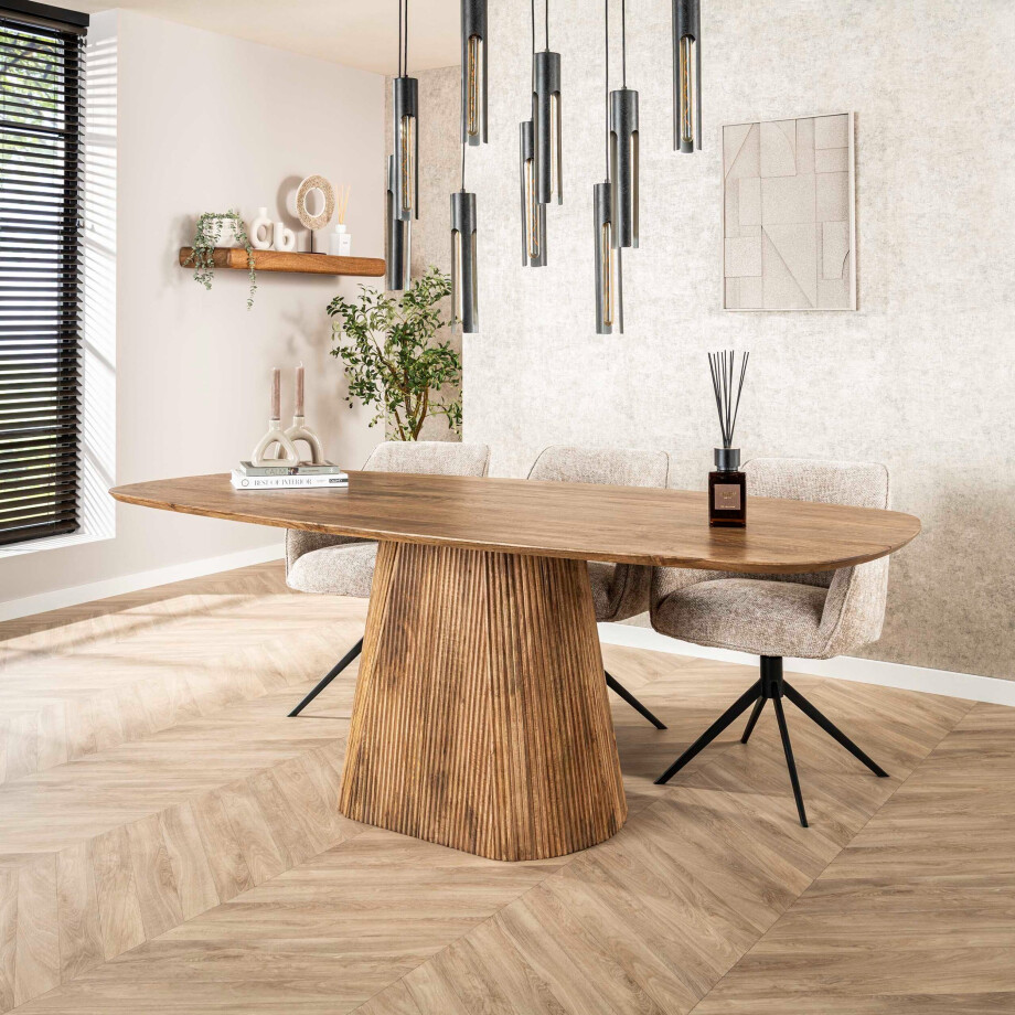 Eettafel Wave Centro deens ovaal 215 cm Massief mango zand afbeelding 1