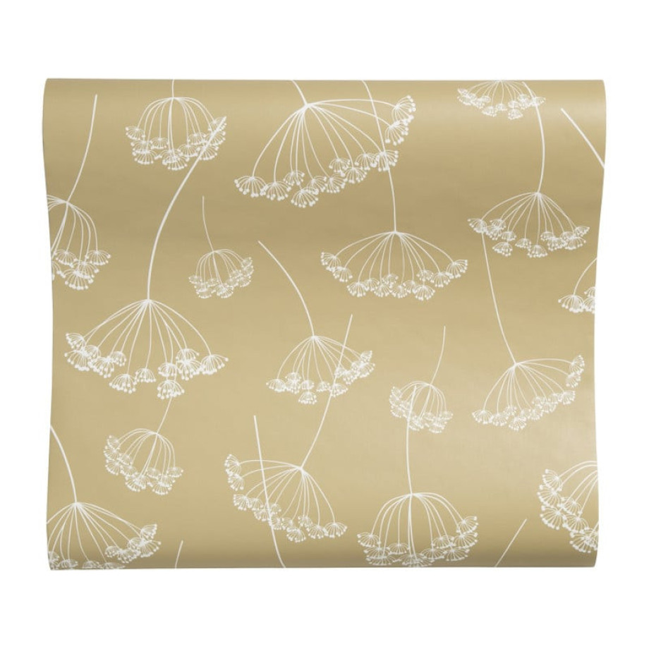 Behang bloemenprint - okergeel afbeelding 