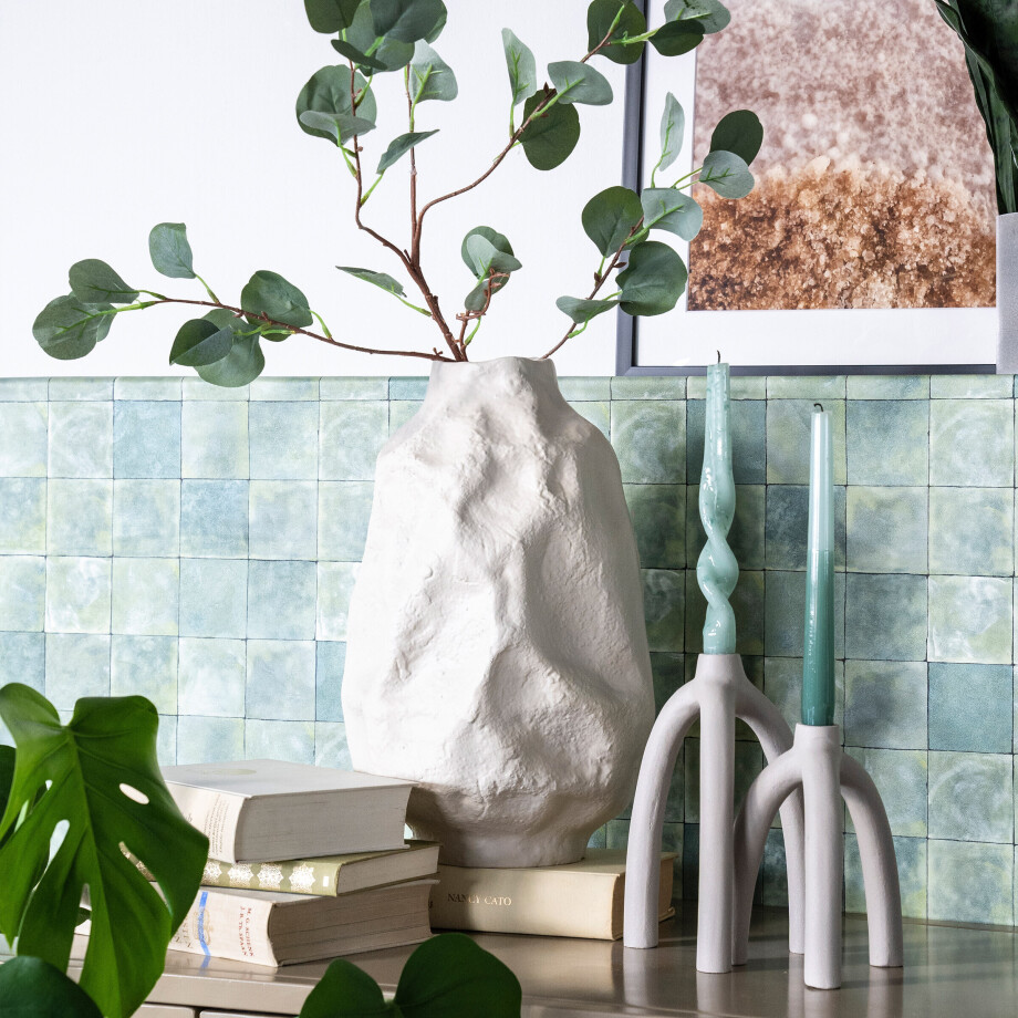 By-Boo Vaas 'Dent' 37cm hoog, kleur Off White afbeelding 1