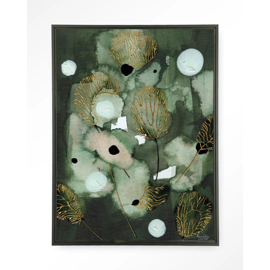 Urban Cotton Wandkleed 'Forest Flower' 80 x 110cm in Floating Frame - black afbeelding 