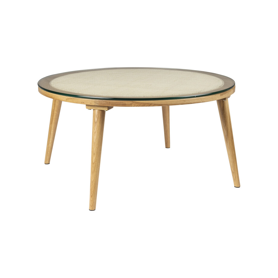 ZILT Ronde Salontafel 'Azalea' Glas en Eikenhout, 70cm ZILT Ronde Salontafel 'Azalea' Glas en Eikenhout, 70cm afbeelding