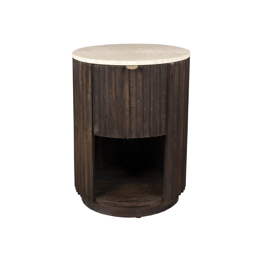 Dutchbone Bijzettafel/Nachtkastje 'Marlow' Mangohout en Travertin afbeelding 