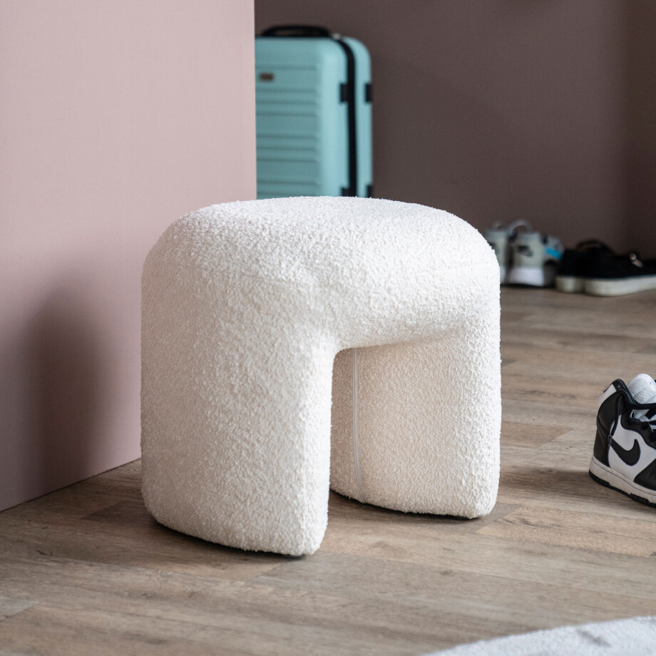 By-Boo Hocker 'Sahi' Bouclé, kleur Beige By-Boo Hocker 'Sahi' Bouclé, kleur Beige afbeelding 1