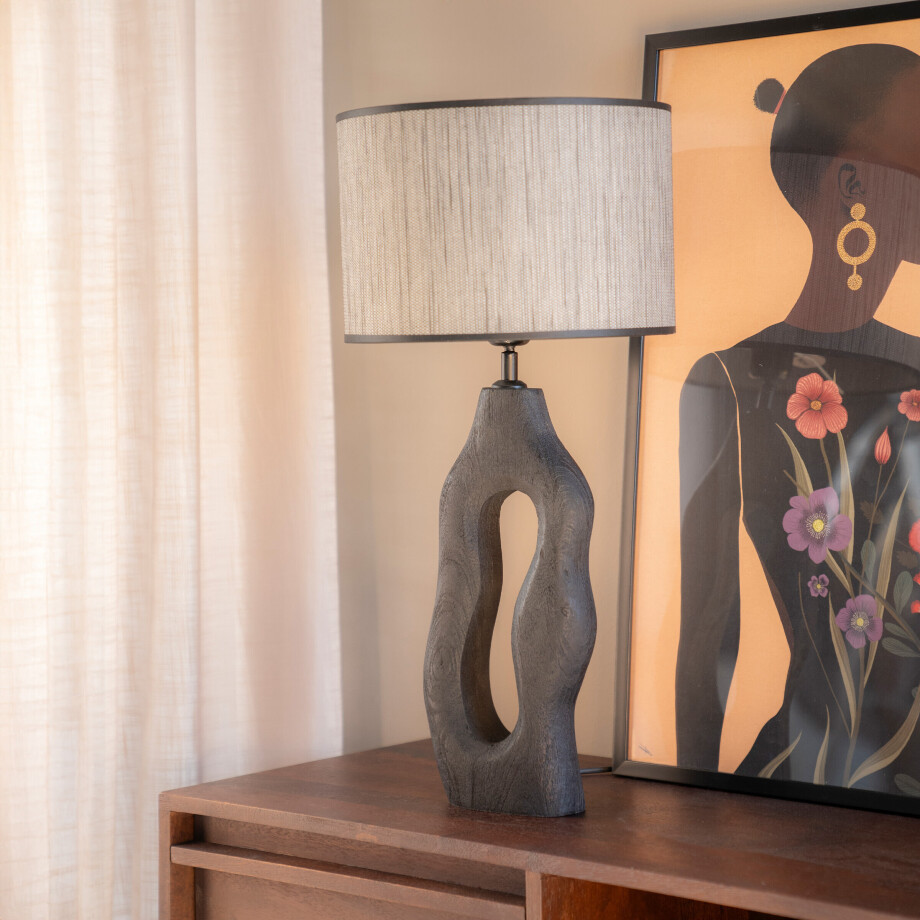 By-Boo Tafellamp 'Shiboo' Hout, 63cm hoog, kleur Zwart afbeelding 1