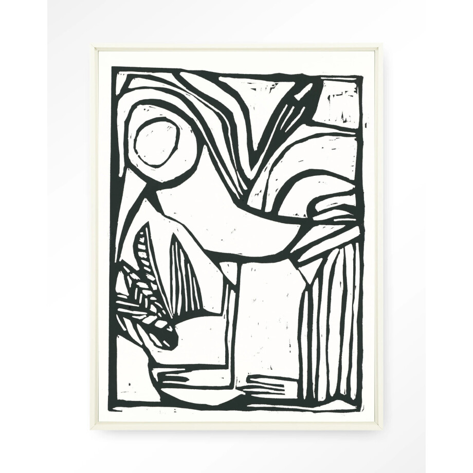 Urban Cotton Wandkleed 'Vogel' 80 x 110cm in Floating Frame - off white afbeelding 