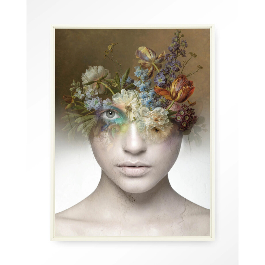 Urban Cotton Wandkleed 'Bloom' 145 x 190cm in Floating Frame - off white afbeelding 