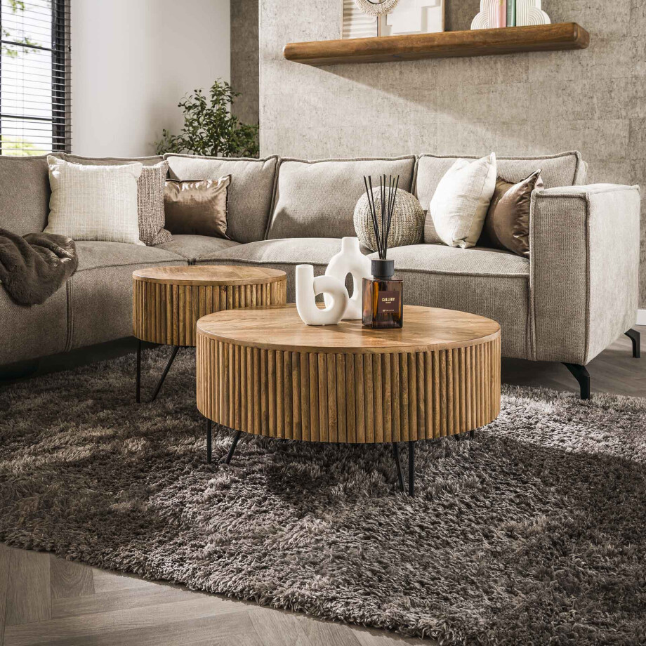 LifestyleFurn Ronde Salontafel 'Sharmila' Mangohout, Set van 2 stuks afbeelding 1