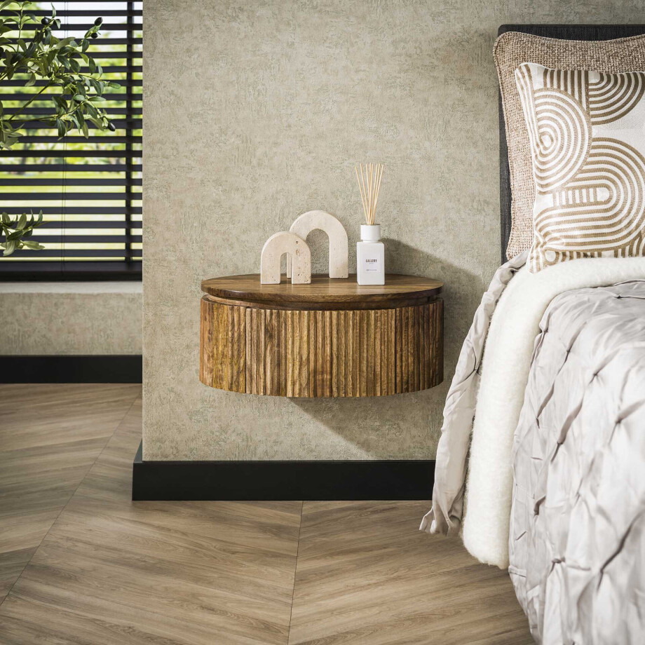 LifestyleFurn Hangend Rond Nachtkastje 'Sharmila' Mangohout, Met 1 lade afbeelding 1