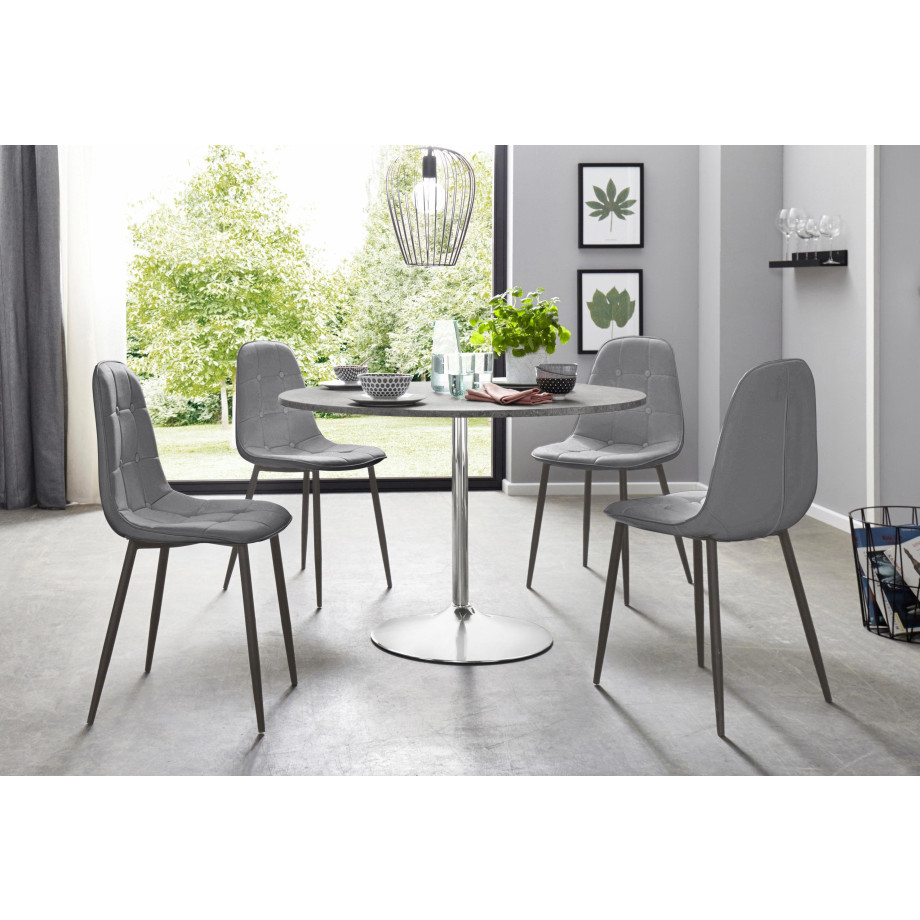 INOSIGN Eethoek met ronde tafel in cementlook (set, 5-delig) afbeelding 1