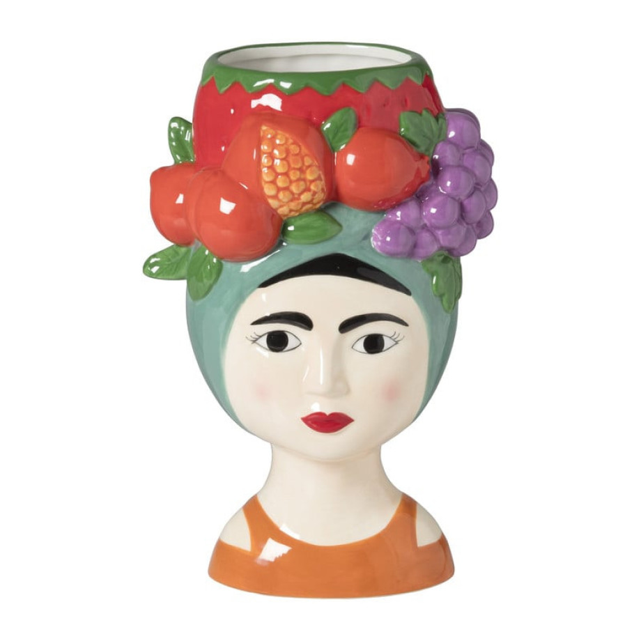 Vaas vrouw met fruit - multikleur - 24.5x16.5x11.5 cm afbeelding 