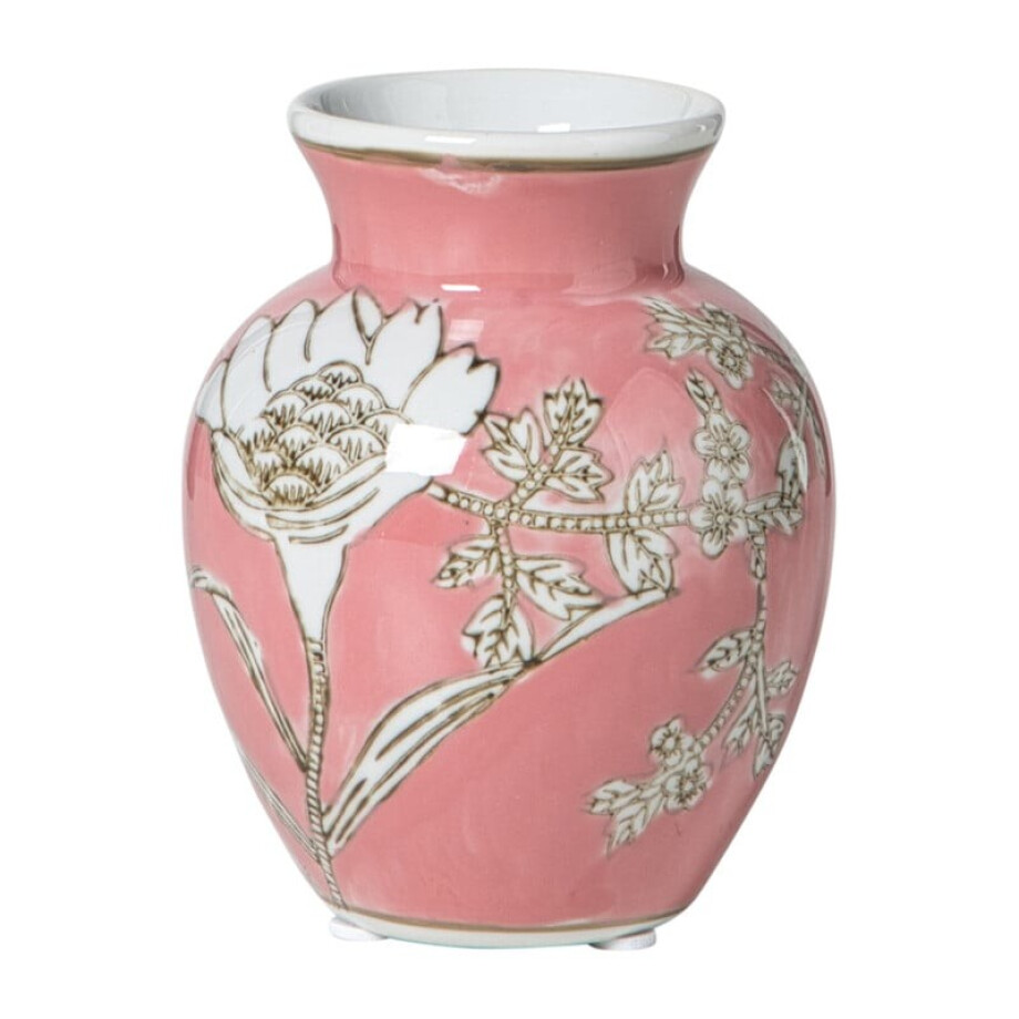 Vaas bloemenprint klein - roze - ø9x11.5 cm afbeelding 