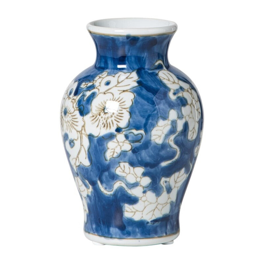 Vaas bloemenprint middel - blauw - ø9.5x15 cm Vaas bloemenprint middel - blauw - ø9.5x15 cm afbeelding