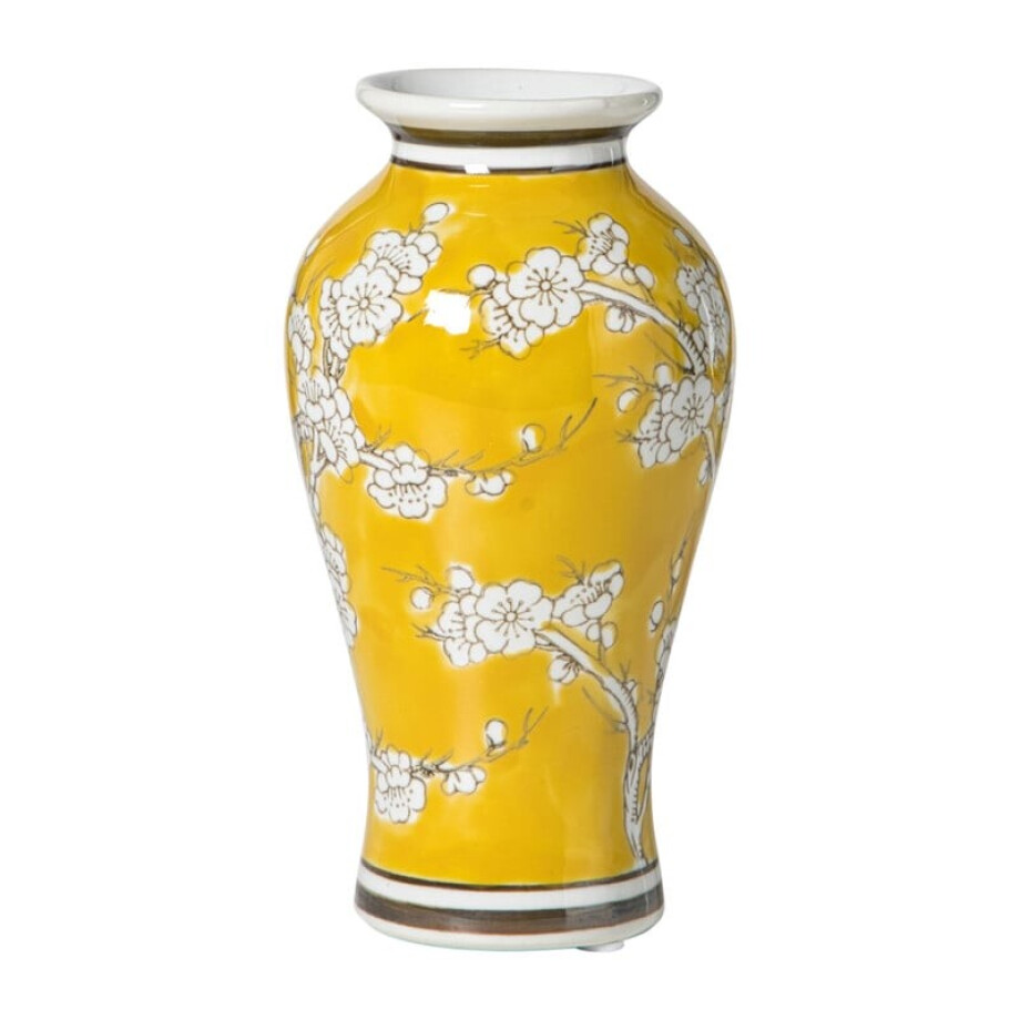 Vaas bloemenprint groot - geel - ø9x17.5 cm Vaas bloemenprint groot - geel - ø9x17.5 cm afbeelding