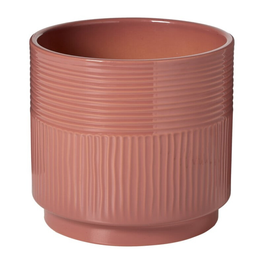Bloempot lijnen - roze - ø19x17 cm afbeelding 