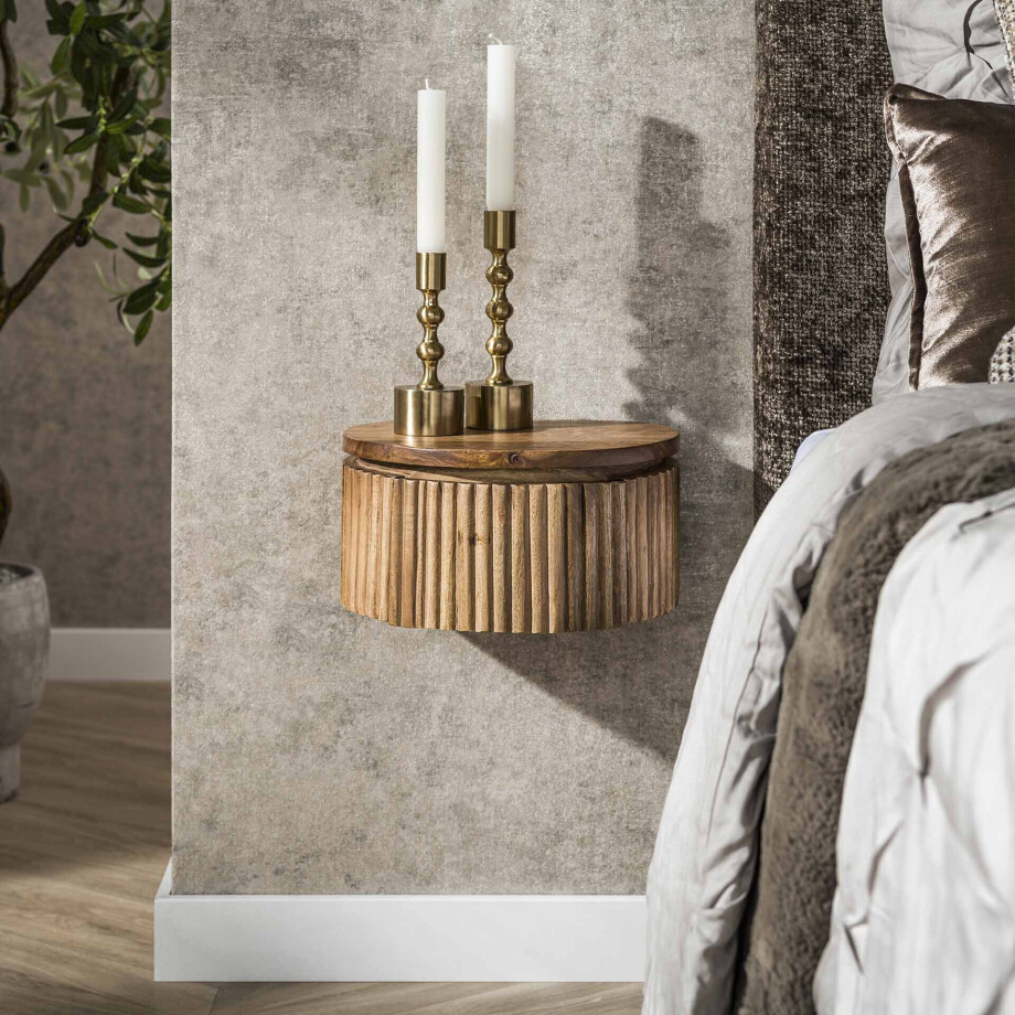 LifestyleFurn Hangend Rond Nachtkastje 'Sharmila' XS, Mangohout, Met 1 lade afbeelding 1