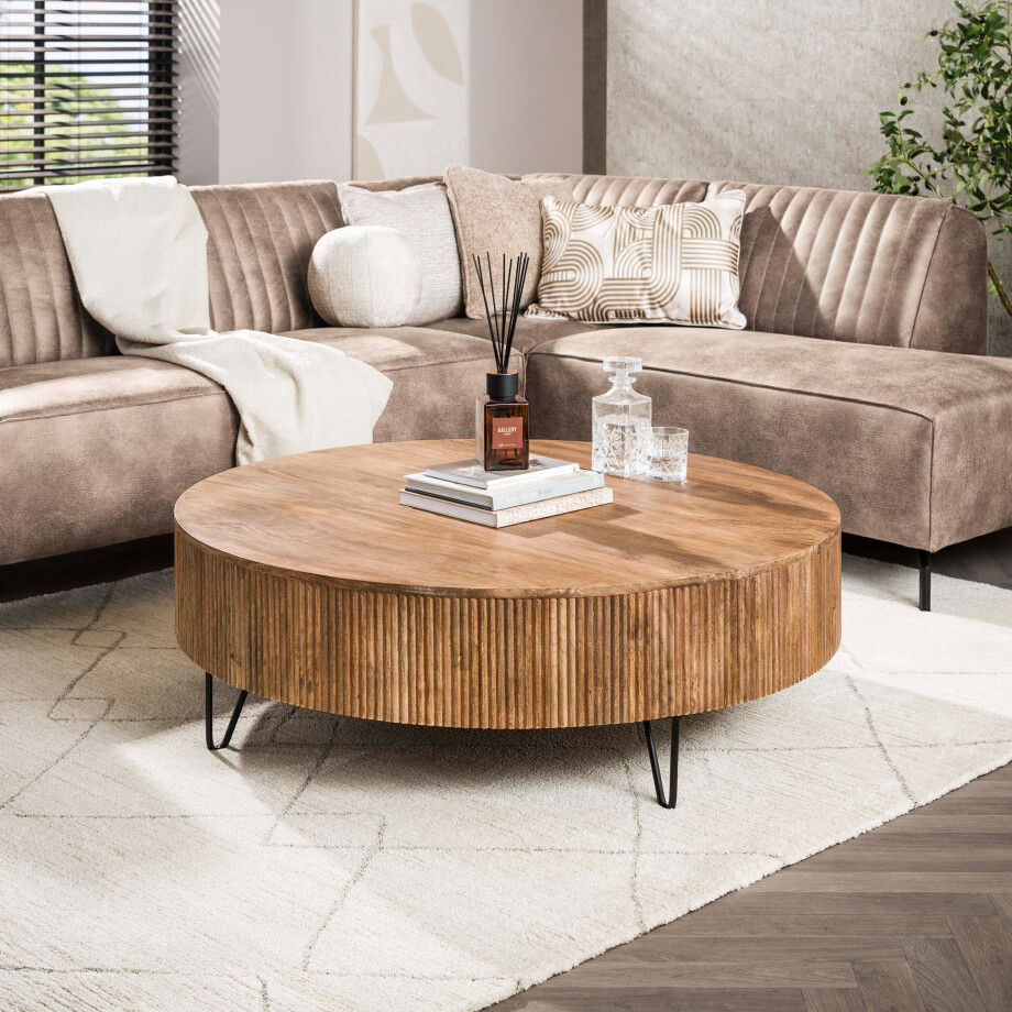 Salontafel Wave 120 cm Massief mango zand afbeelding 1