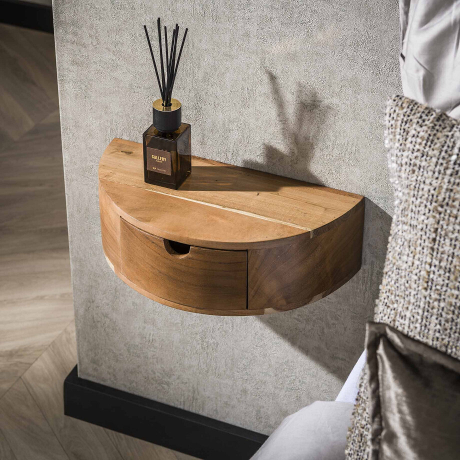 LifestyleFurn Hangend Nachtkastje 'Vita' Met 1 lade, Acaciahout LifestyleFurn Hangend Nachtkastje 'Vita' Met 1 lade, Acaciahout afbeelding 1