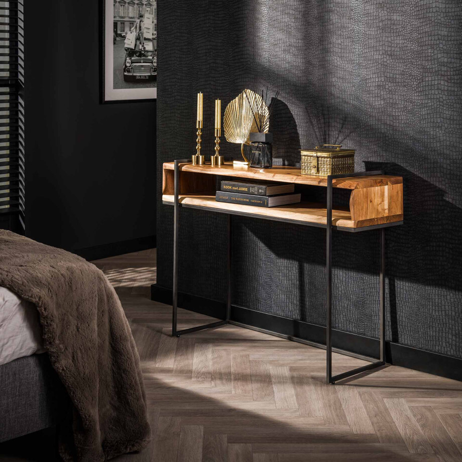 LifestyleFurn Sidetable 'Trenecia' Acaciahout en metaal, 110cm afbeelding 1