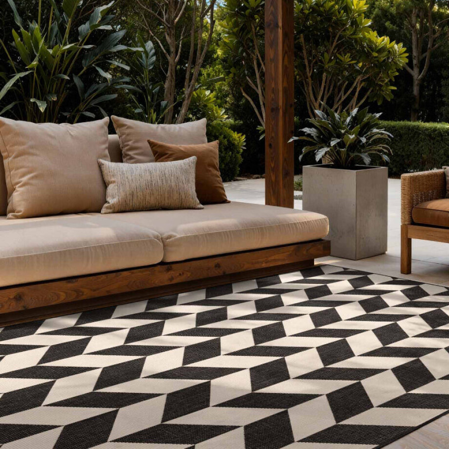 Vloerkleed Terrick Rechthoekig - Zwart Wit 170x120cm - Polypropyleen - Dekbed-Discounter.nl afbeelding 