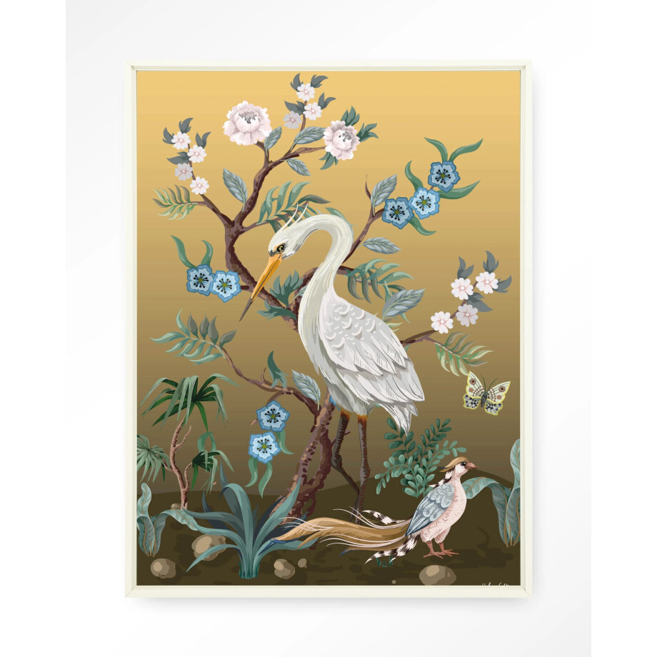 Urban Cotton Wandkleed 'Birds' 145 x 190cm in Floating Frame - off white afbeelding 