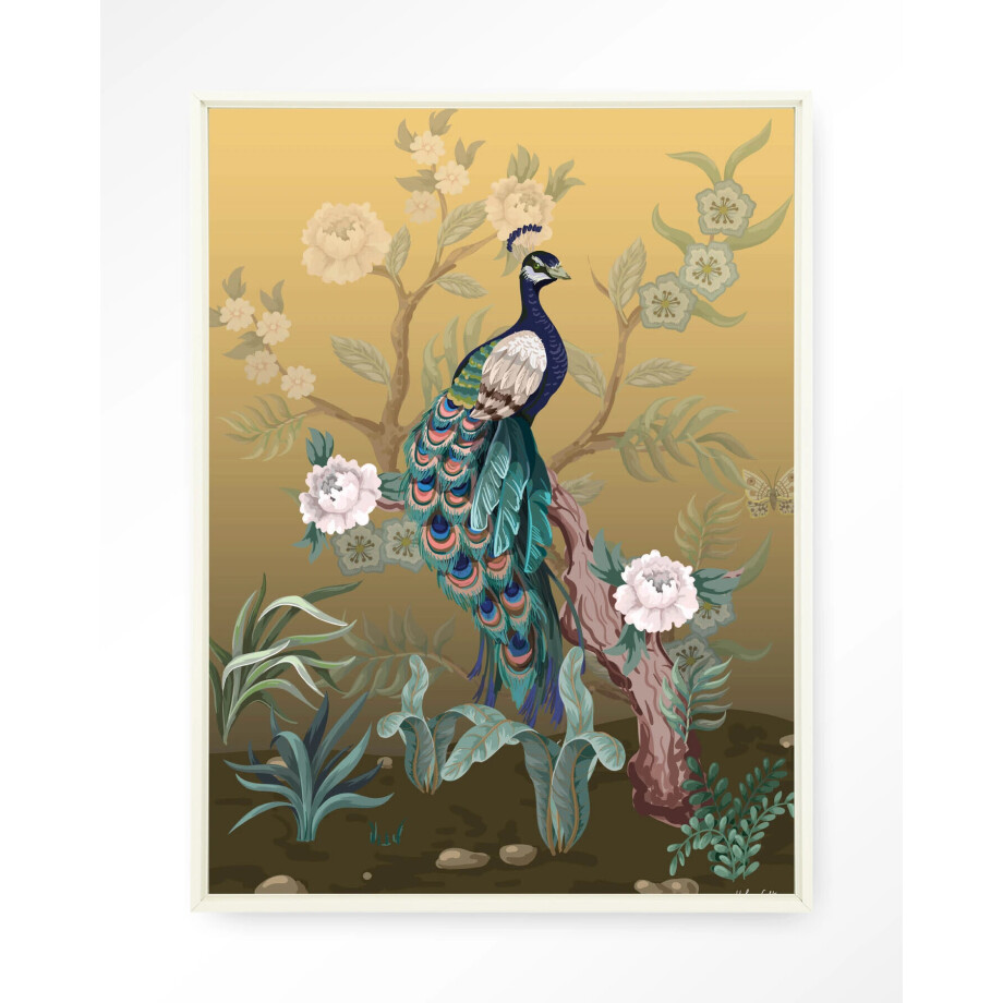Urban Cotton Wandkleed 'Peacock' 110 x 145cm in Floating Frame - off white afbeelding 