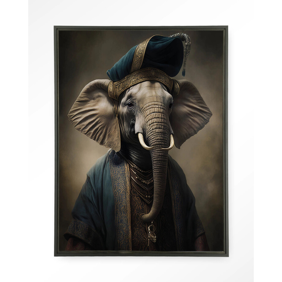 Urban Cotton Wandkleed 'Elephant' 80 x 110cm in Floating Frame - black afbeelding 