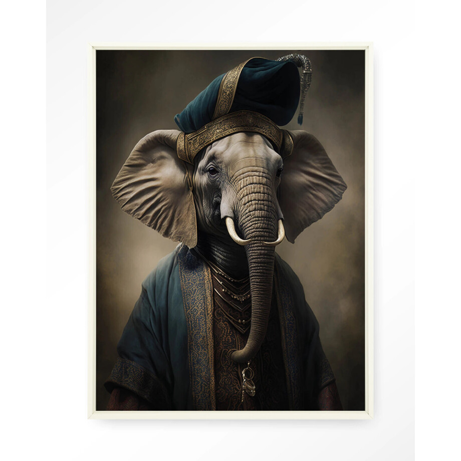 Urban Cotton Wandkleed 'Elephant' 80 x 110cm in Floating Frame - off white afbeelding 