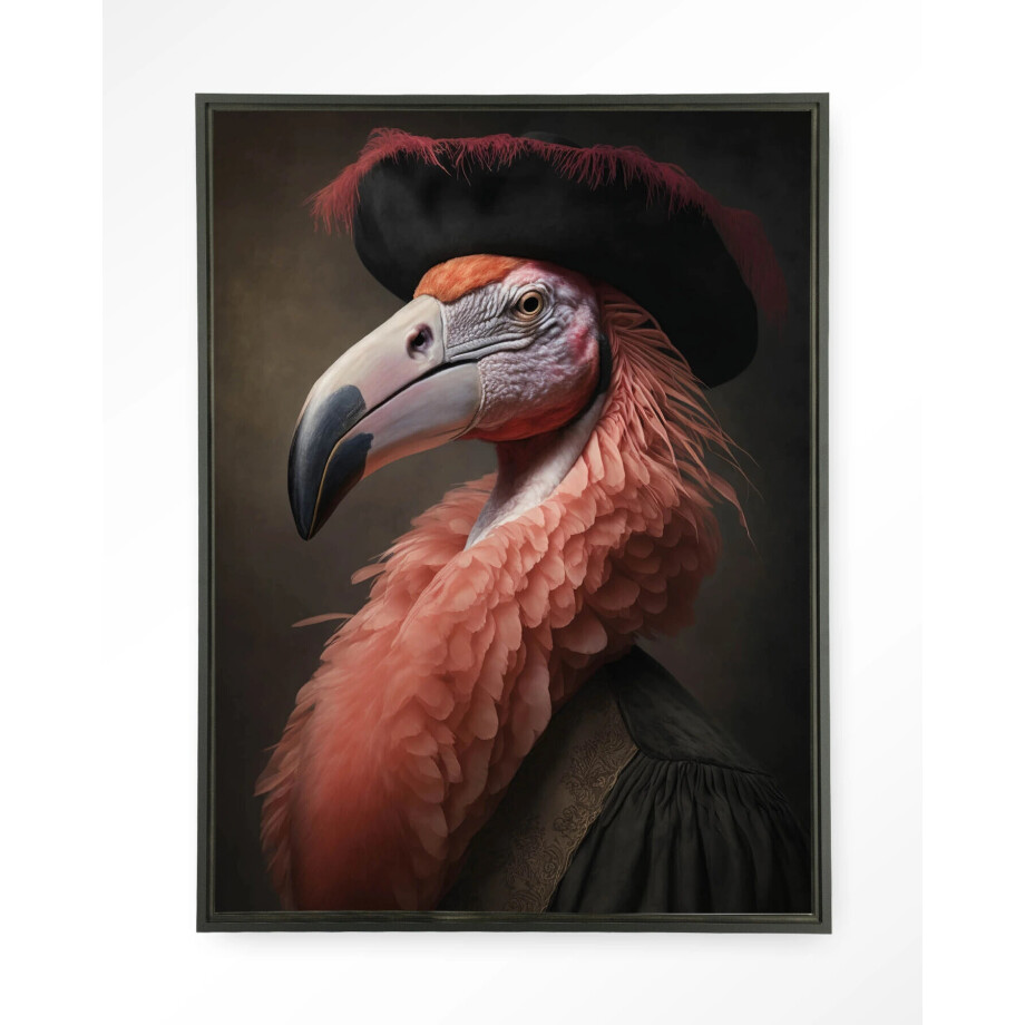 Urban Cotton Wandkleed 'Flamingo' 110 x 145cm in Floating Frame - black afbeelding 