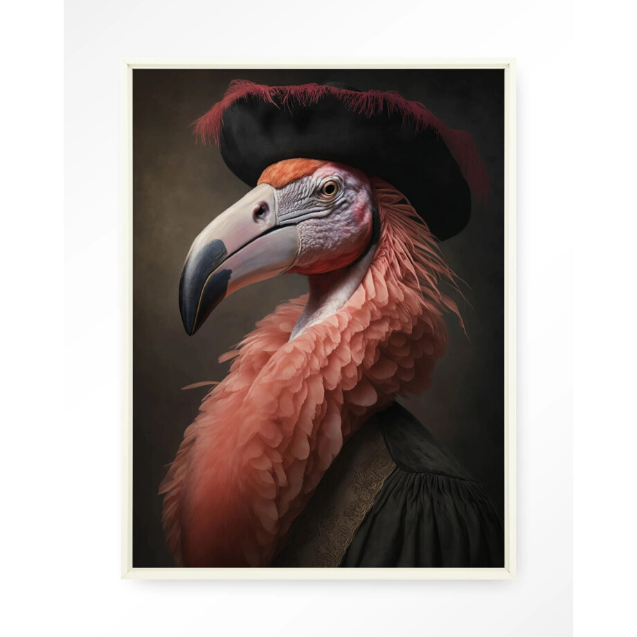 Urban Cotton Wandkleed 'Flamingo' 80 x 110cm in Floating Frame - off white afbeelding 