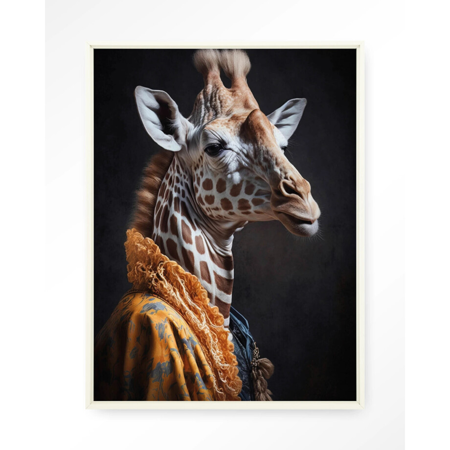 Urban Cotton Wandkleed 'Giraffe' 80 x 110cm in Floating Frame - off white afbeelding 