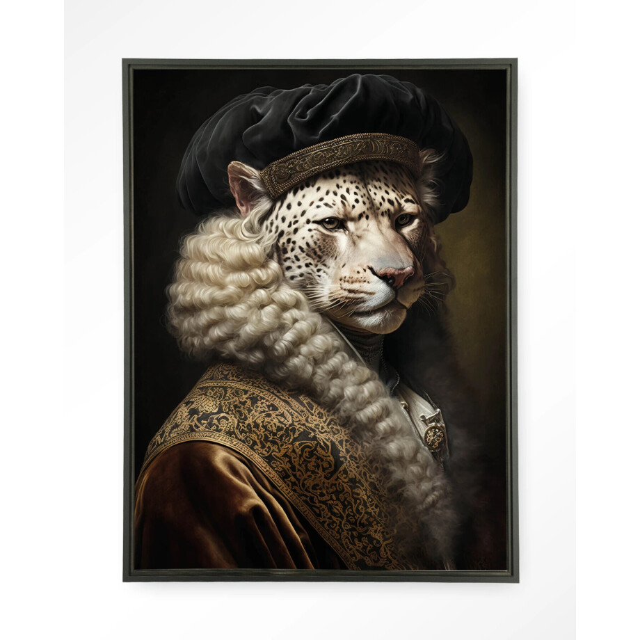 Urban Cotton Wandkleed 'Snow Leopard' 80 x 110cm in Floating Frame - black Urban Cotton Wandkleed 'Snow Leopard' 80 x 110cm in Floating Frame - black afbeelding
