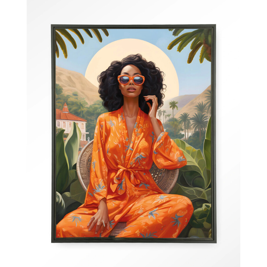 Urban Cotton Wandkleed 'Mia' 80 x 110cm in Floating Frame - black Urban Cotton Wandkleed 'Mia' 80 x 110cm in Floating Frame - black afbeelding