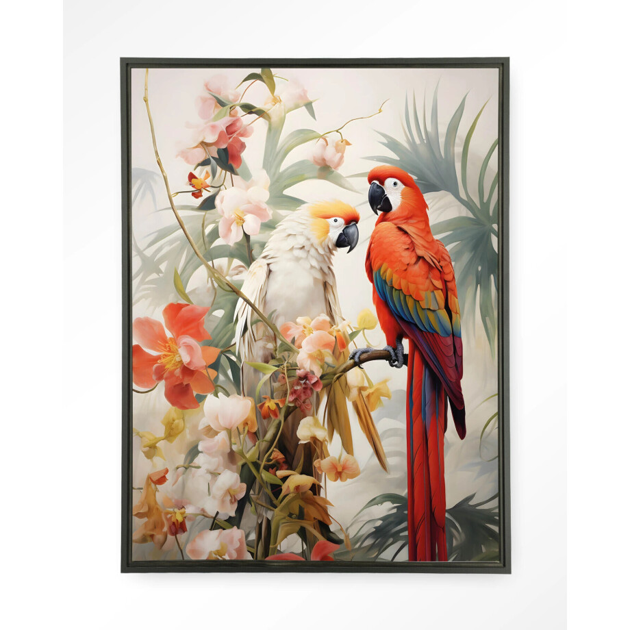 Urban Cotton Wandkleed 'Lovebirds' 110 x 145cm in Floating Frame - black Urban Cotton Wandkleed 'Lovebirds' 110 x 145cm in Floating Frame - black afbeelding
