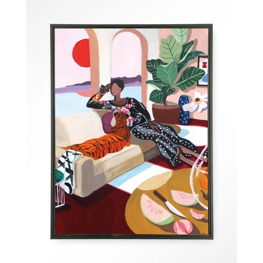 Urban Cotton Wandkleed 'Tiger Queen' 80 x 110cm in Floating Frame - black afbeelding 