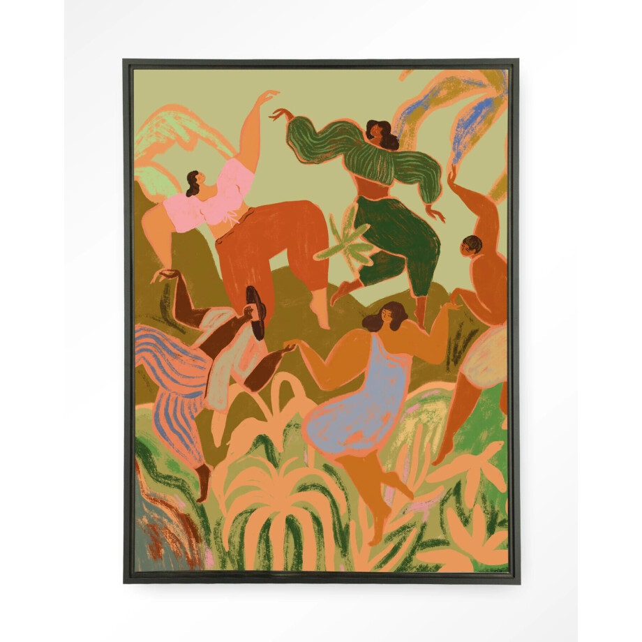 Urban Cotton Wandkleed 'Spring Frolic' 80 x 110cm in Floating Frame - black afbeelding 