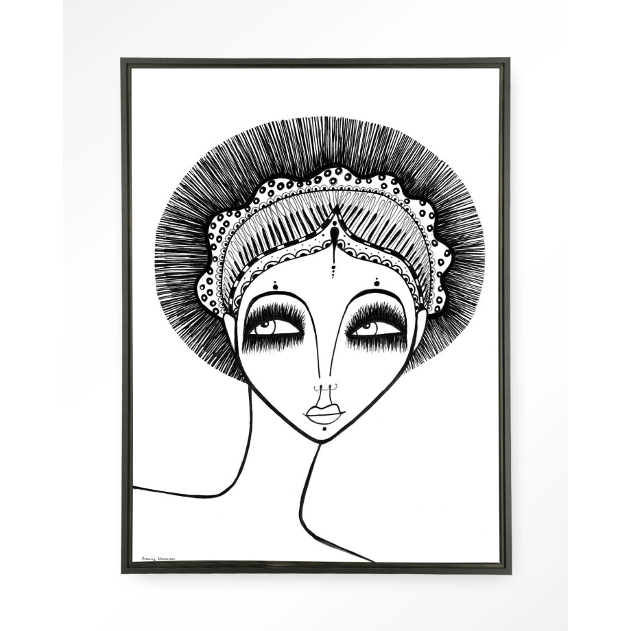 Urban Cotton Wandkleed 'Leyla' 80 x 110cm in Floating Frame - black Urban Cotton Wandkleed 'Leyla' 80 x 110cm in Floating Frame - black afbeelding