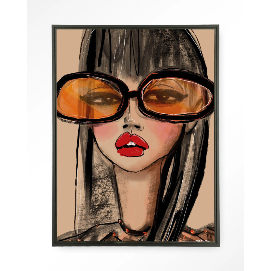 Urban Cotton Wandkleed 'Sunny Orange' 80 x 110cm in Floating Frame - black afbeelding 