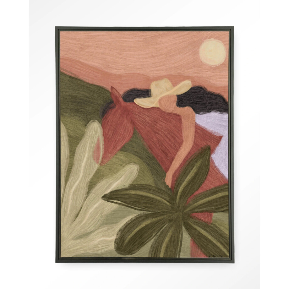 Urban Cotton Wandkleed 'Horse Sunset' 80 x 110cm in Floating Frame - black Urban Cotton Wandkleed 'Horse Sunset' 80 x 110cm in Floating Frame - black afbeelding