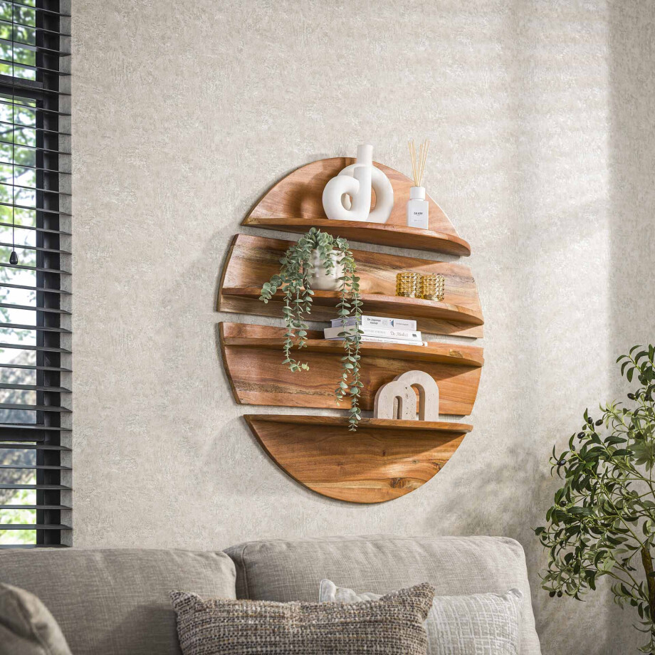 LifestyleFurn Wandplank 'Libbie' Neemhout, Set van 4 stuks afbeelding 1
