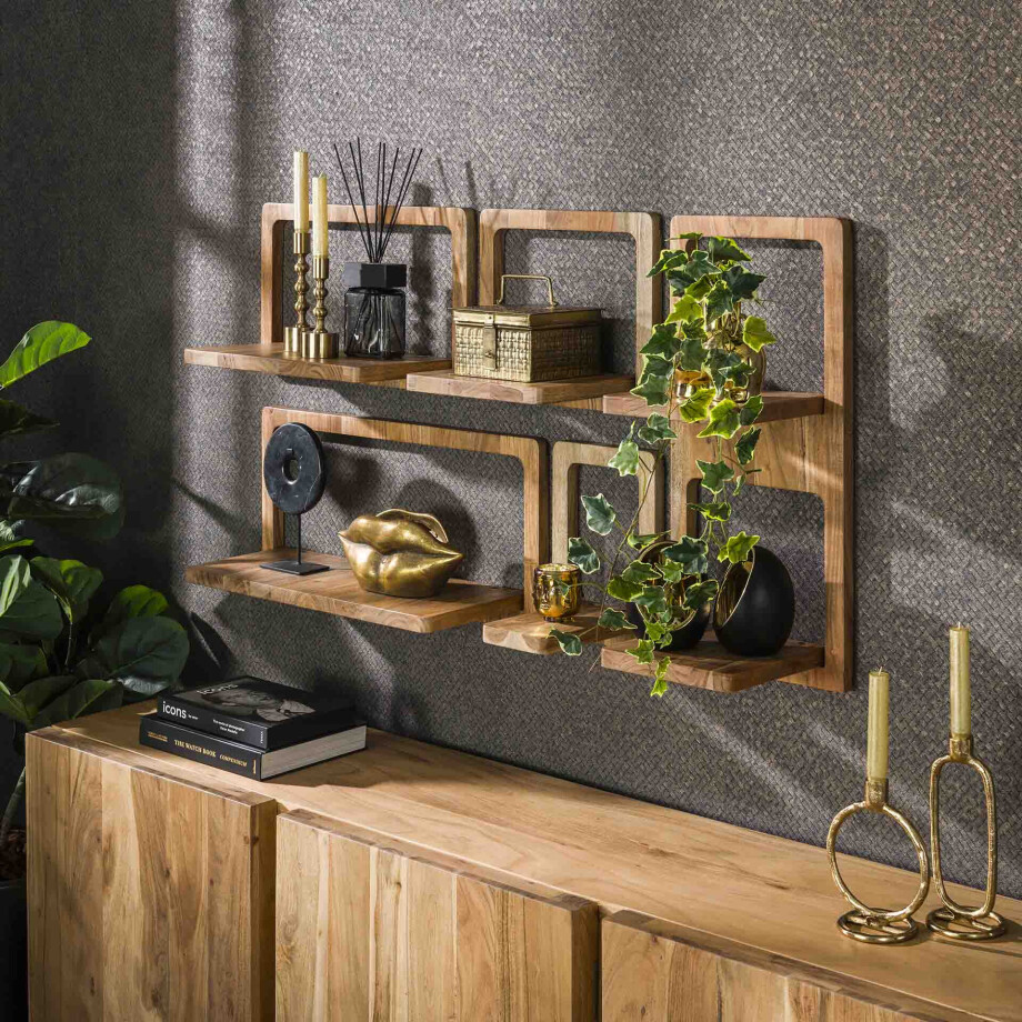 LifestyleFurn Wandplank 'Maritsa' Acaciahout, Set van 5 stuks afbeelding 1