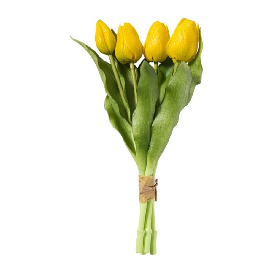 Kunstbloem tulpenboeketje - geel - 30 cm afbeelding 