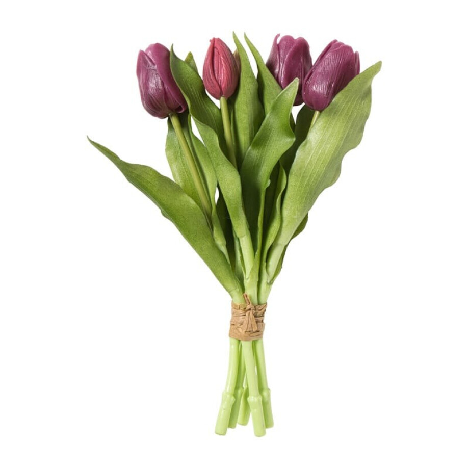 Kunstbloem tulpenboeketje - paars - 30 cm afbeelding 