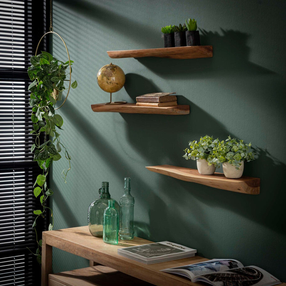 Wandschap Edge 60 cm set van 3 Massief acacia afbeelding 1